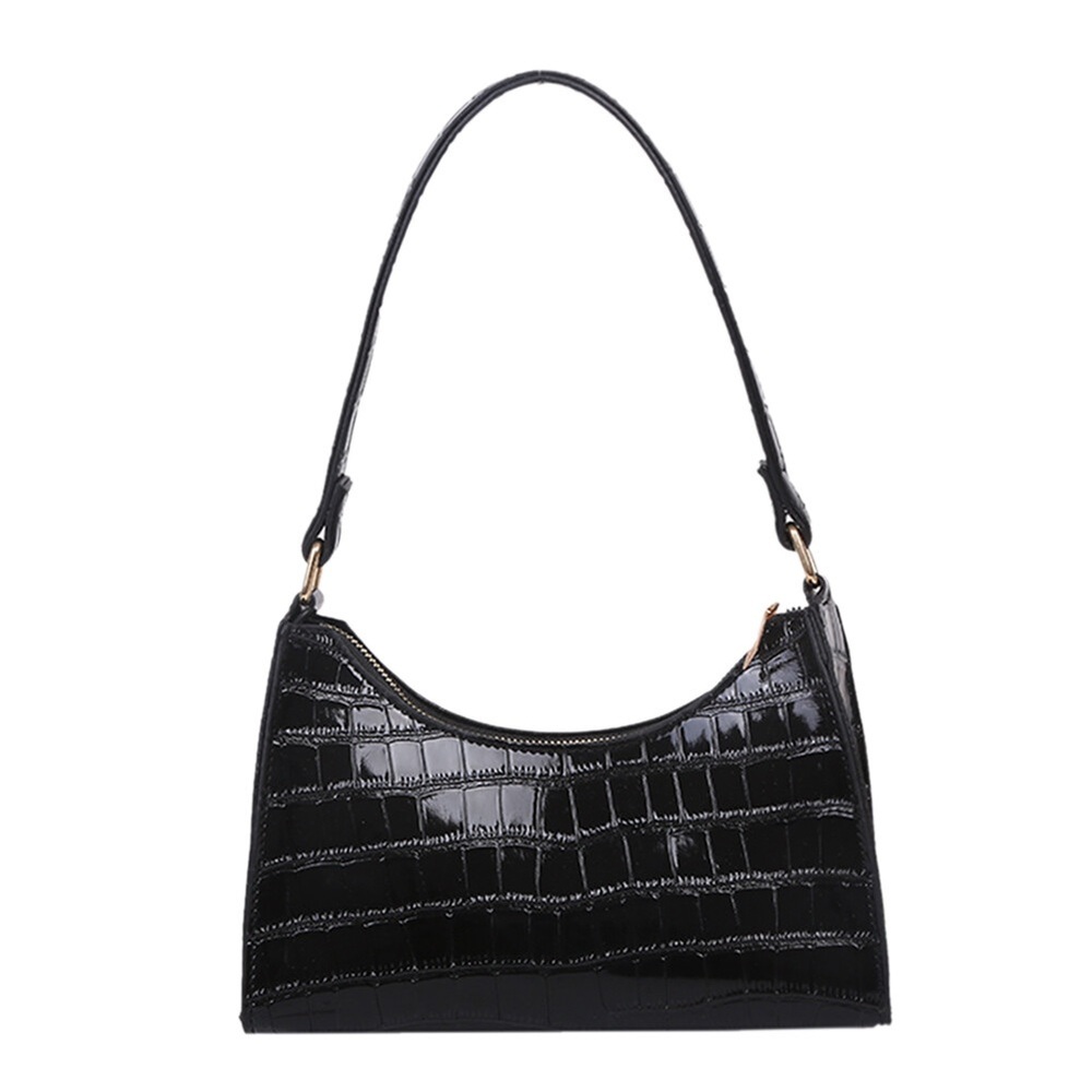 NEW Black Croc-Embossed Shoulder Bag Underarm Handbag Purse